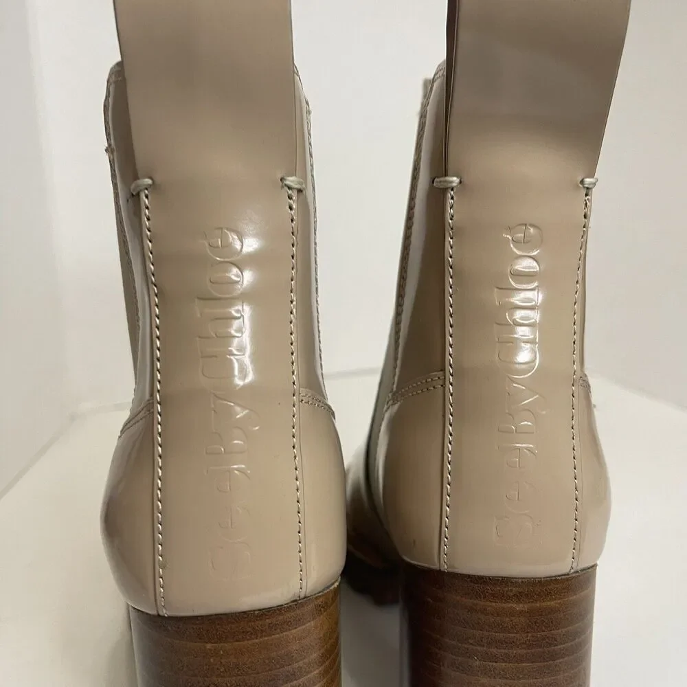 See by Chloé Women's Mallory Block Heel Chelsea Boots Dark Beige Size 37 NWOB